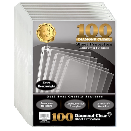Sheet Protectors, Diamond Clear Extra Heavyweight Poly, 8.5 X 11in. Top Load, 100 Sheets, 100PK